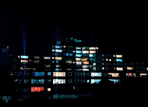 Blick von Swinemünder Brücke bei Nacht, Gesundbrunnen, Berlin, Oktober 2023