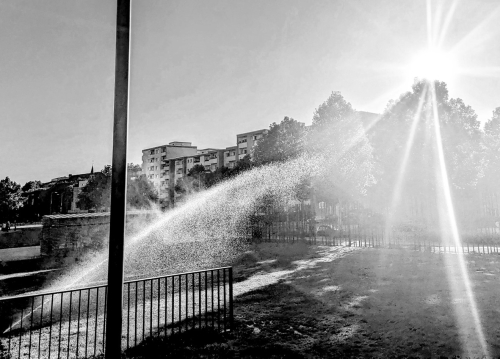 Wasserstrahl, Gedenkstätte Berliner Mauer, Mitte, Berlin, Mai 2024